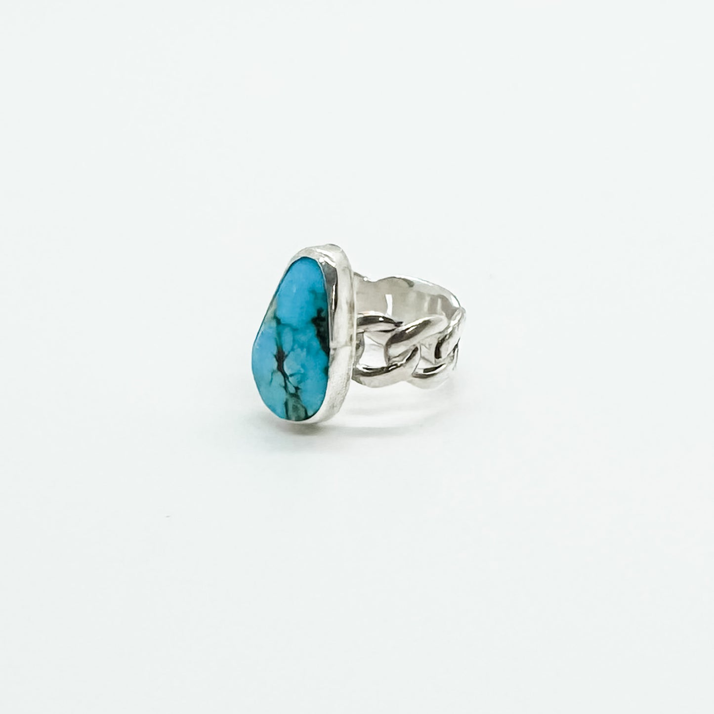 Chunky Turquoise Curb Chain Ring - Size 8